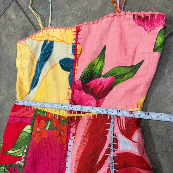 Farm Rio Mixed Garden Dress Floral Patch Linen Midi Sz XS Boho Beachy Wedding - Picture 13 of 14